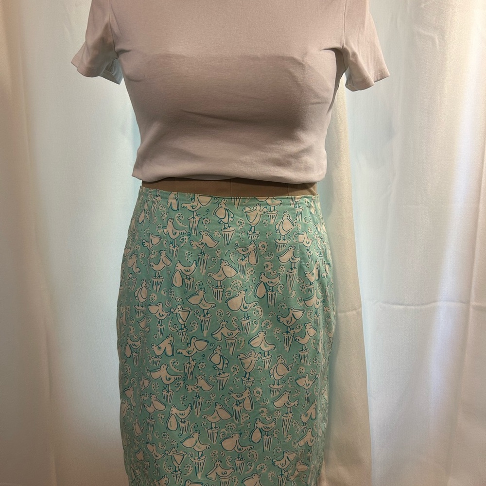 Lilly Pulitzer Blue Stork Print Pencil Skirt Knee-Length Casual